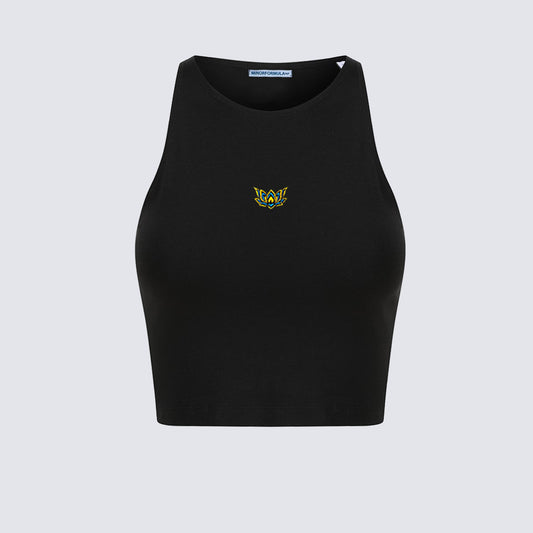 LIL LOTUS CROPPED RACER VEST - BLACK